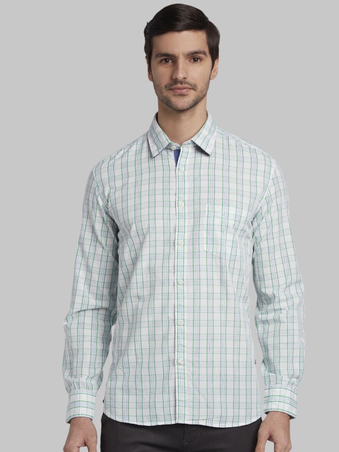 

Parx Men Off-White & Green Slim Fit Checked Casual Shirt