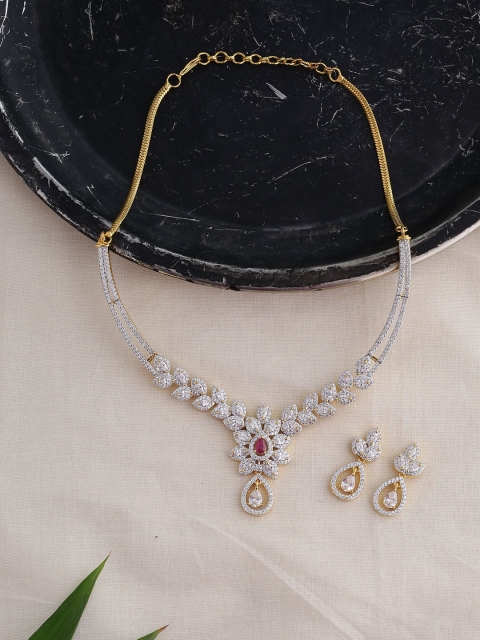 

Voylla Women Brass-Plated Gold & White Handcrafted Cluster Cocktail Floral Jewellery Set