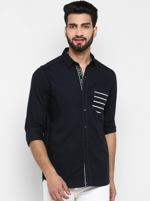 

Mufti Men Navy Blue Slim Fit Solid Casual Shirt