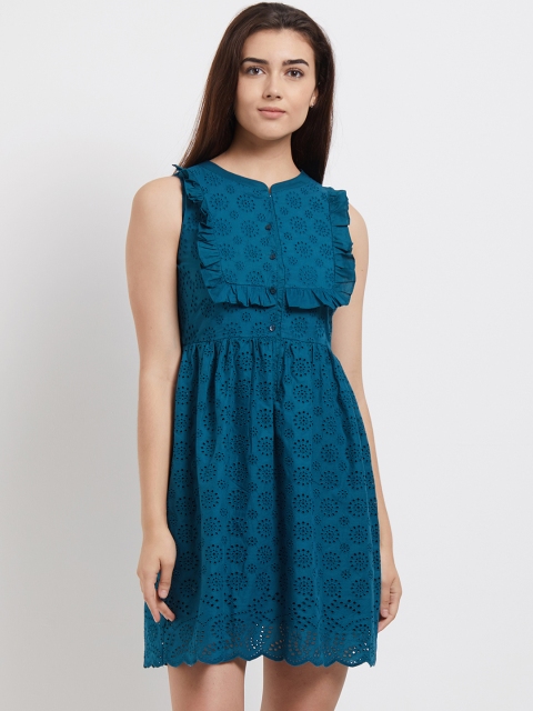 

109F Women Self Design Green Fit and Flare Dress