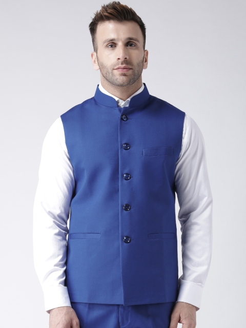 

Hangup Men Blue Solid Nehru Jacket