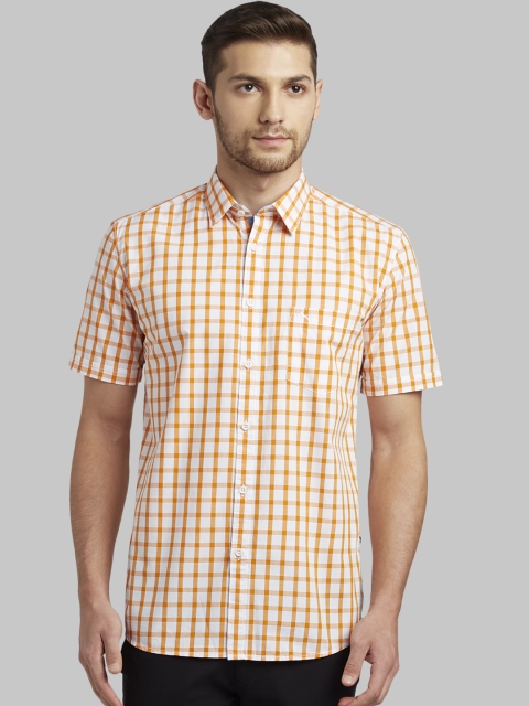

Parx Men Orange & White Slim Fit Checked Casual Shirt