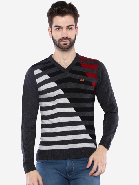 

Duke Men Grey & Black Striped Sweater