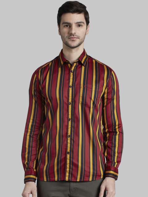 

Parx Men Rust Red & Yellow Slim Fit Striped Casual Shirt