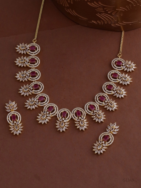 

Voylla Women Gold-Plated & White Handcrafted CZ Gems Adorned Jewellery Set