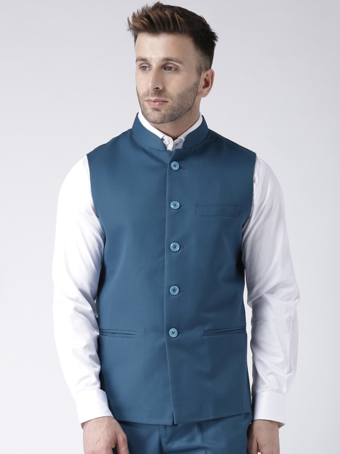 

Hangup Men Blud Solid Nehru Jacket, Blue