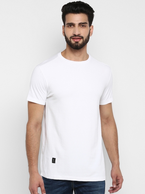 

Mufti Men White Self Design Round Neck Pure Cotton T-shirt