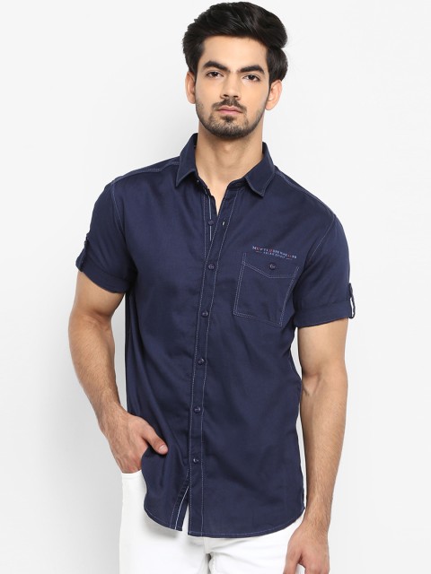 

Mufti Men Navy Blue Slim Fit Solid Casual Shirt