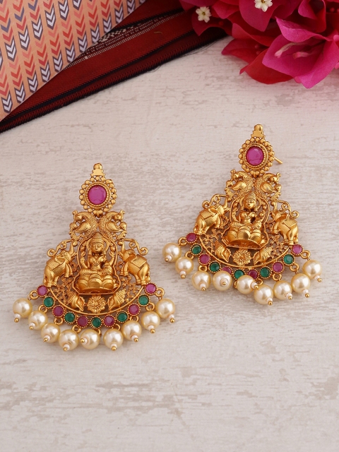 

Voylla Gold-Toned & Red Handcrafted Classic Drop Earrings