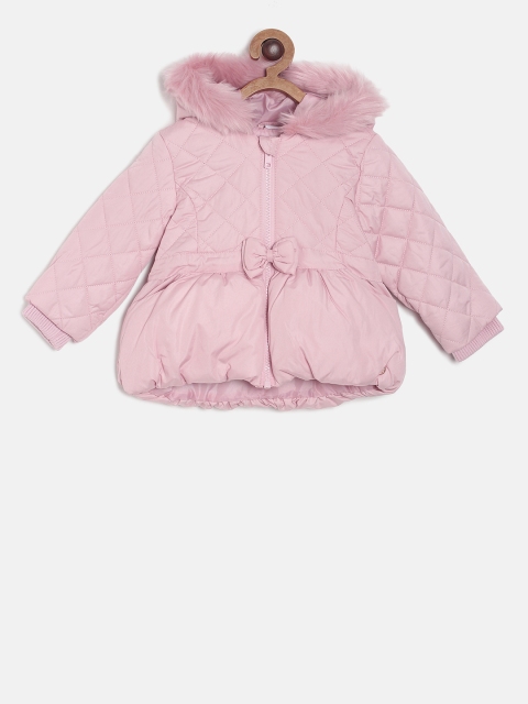 

MINI KLUB Girls Pink Solid Quilted Jacket