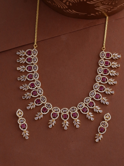 

Voylla Women Gold-Plated & White Handcrafted CZ Gems Embellished Jewellery Set