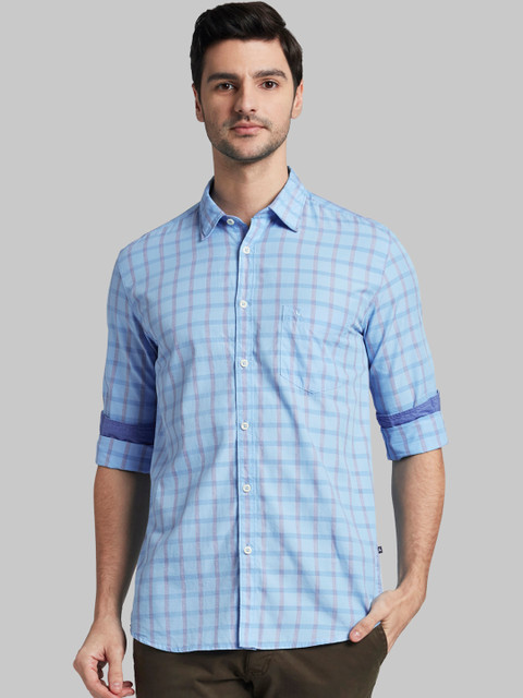 

Parx Men Blue & Grey Slim Fit Checked Casual Shirt