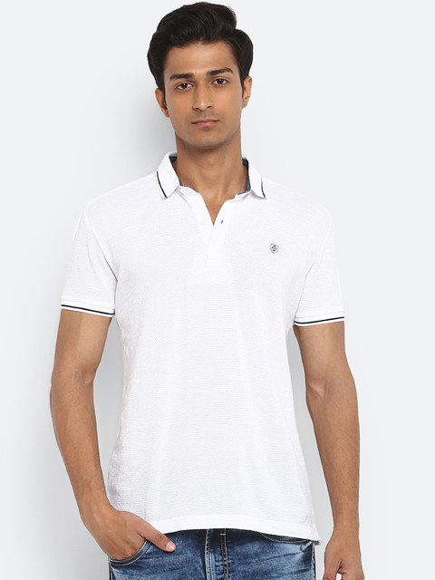 

Mufti Men White Self Design Slim Fit Polo Collar T-shirt