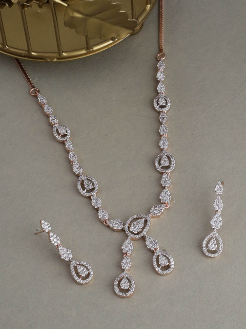 

Voylla Women Rose-Gold Plated Gold-Toned & White Sparkling CZ Embellished Jewellery Set