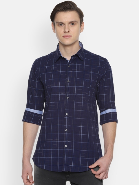 

Van Heusen Sport Men Navy Blue Slim Fit Checked Casual Shirt