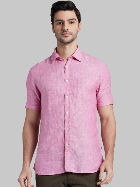 

Parx Men Pink Slim Fit Solid Linen Casual Shirt