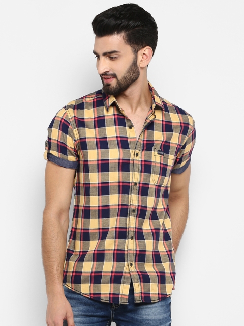 

Mufti Men Navy Blue & Yellow Slim Fit Checked Casual Shirt