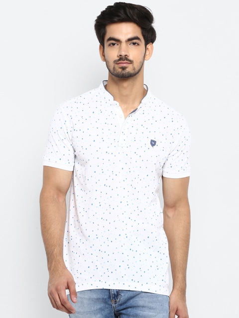 

Mufti Men White Printed Slim Fit Mandarin Collar Pure Cotton T-shirt