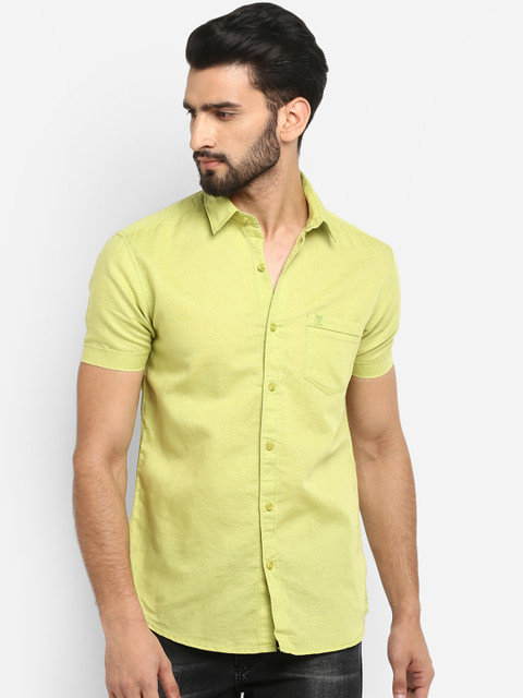 

Mufti Men Lime Green Slim Fit Solid Casual Shirt