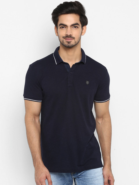 

Mufti Men Navy Blue Solid Slim Fit Polo Collar T-shirt