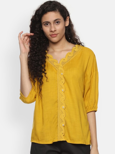 

Van Heusen Women Yellow Self Design Top