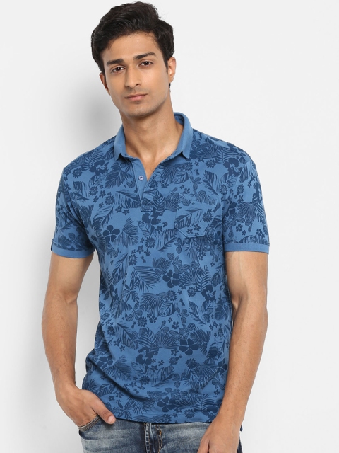 

Mufti Men Blue Printed Polo Collar Pure Cotton T-shirt
