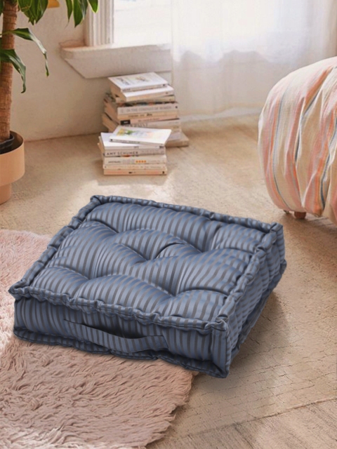 

S9home by Seasons Unisex Blue & Grey Striped Square Floor Cushions