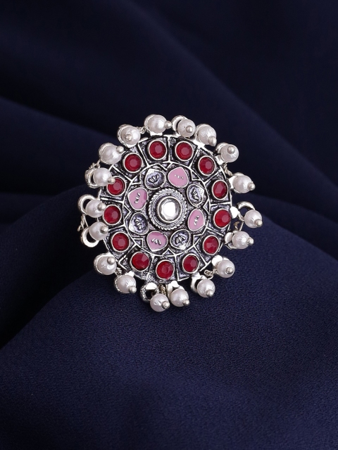 

Voylla Women Silver-Plated Enamelled and Embellished Ring
