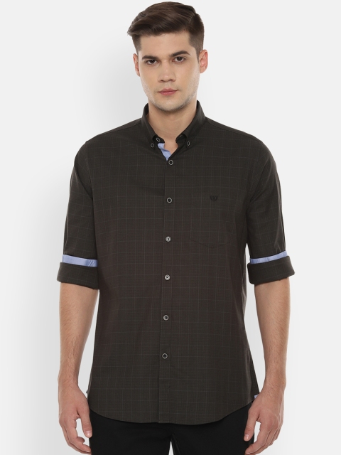 Van Heusen Sport Men Olive Green Slim Fit Checked Casual Shirt