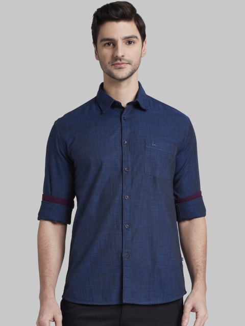 Parx Men Blue Slim Fit Solid Casual Shirt