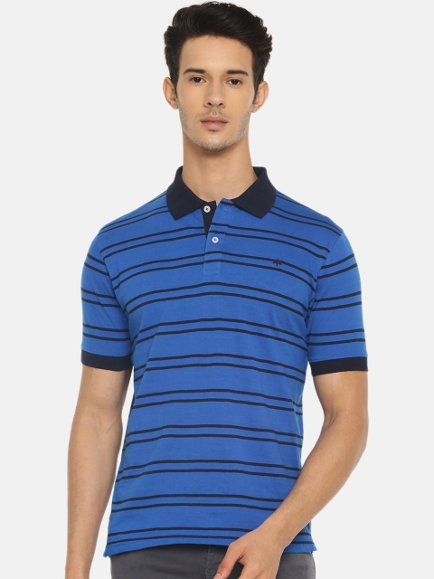 

Chennis Men Blue Striped Polo Collar Slim Fit T-shirt