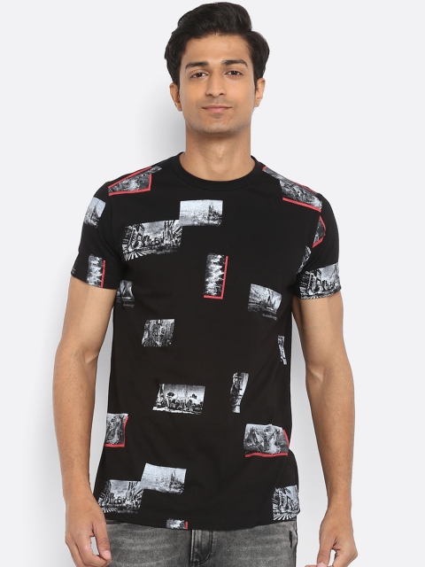 

Mufti Men Black White Printed Slim Fit Round Neck Pure Cotton T-shirt