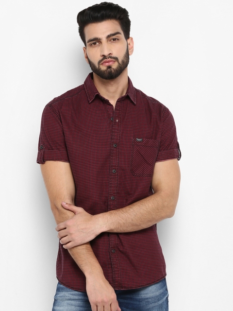 

Mufti Men Burgundy Slim Fit Checked Casual Shirt