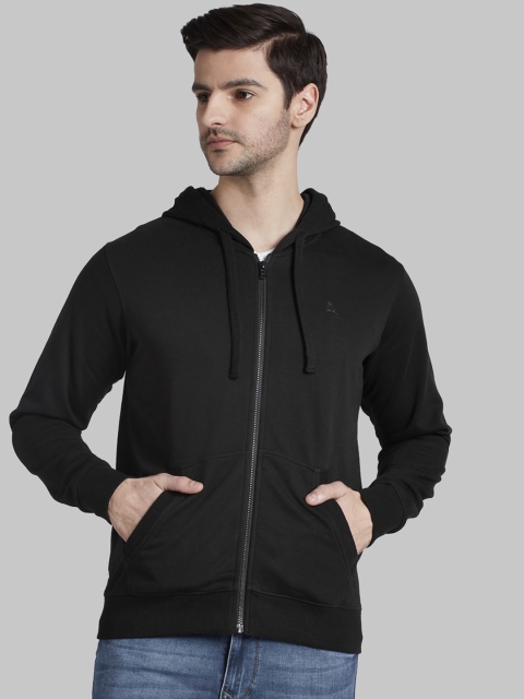 

Parx Men Black Solid Hooded Sweatshirt
