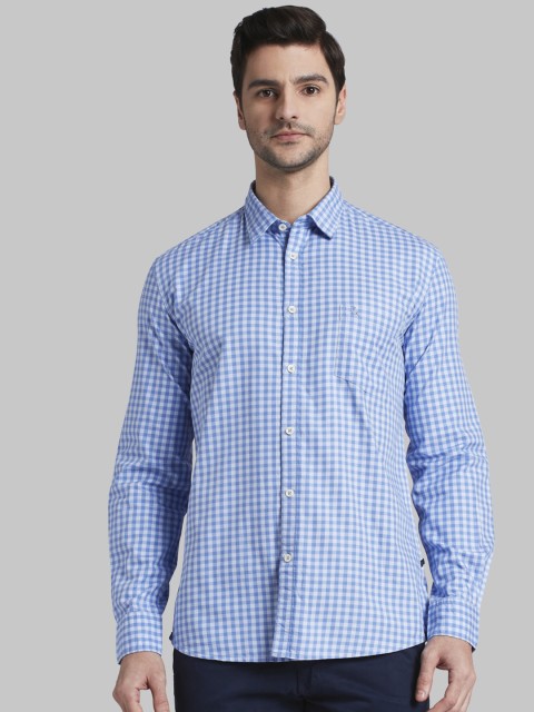 

Parx Men Blue & White Slim Fit Checked Casual Shirt