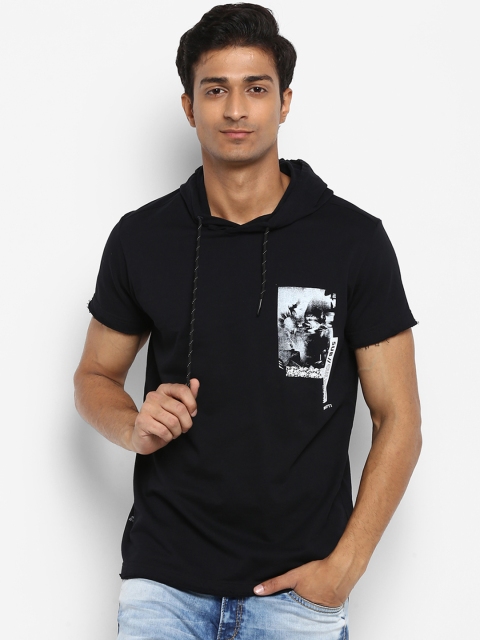 

Mufti Men Black Printed Hood T-shirt