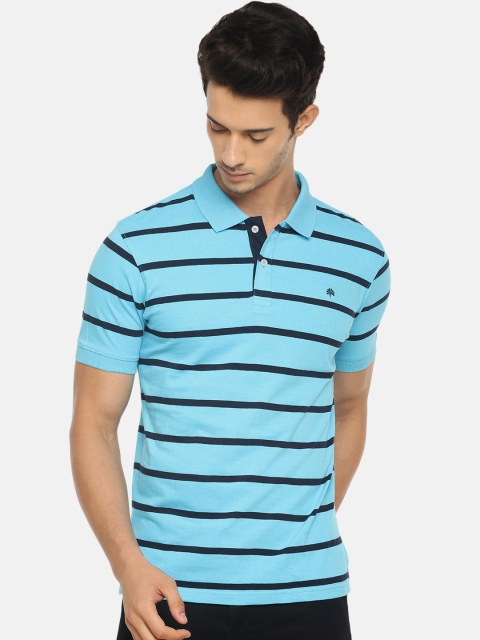 

Chennis Men Blue Striped Polo Collar T-shirt