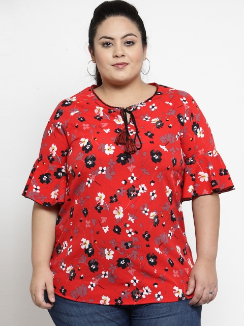 

plusS Women Red Floral Print Top