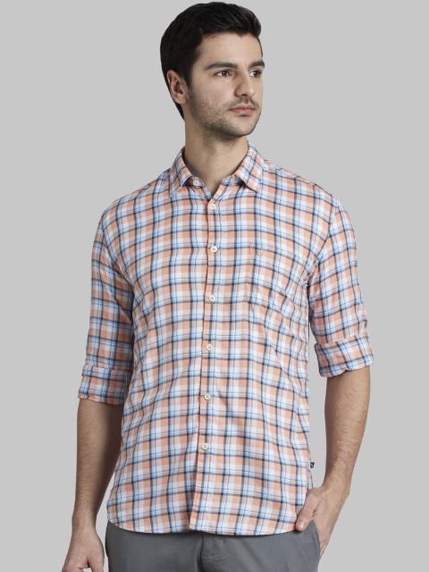 

Parx Men Orange & Blue Slim Fit Checked Casual Shirt