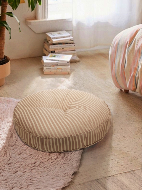 

S9home by Seasons Unisex Tan Brown Striped Round Floor Cushions