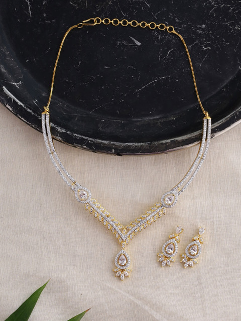 

Voylla Women Gold-Plated & White Cluster Cocktail Heavily Embellished Jewellery Set