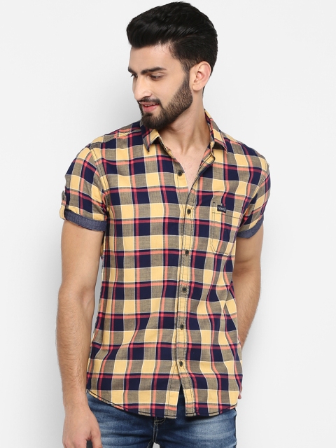 

Mufti Men Navy Blue & Yellow Slim Fit Checked Casual Shirt