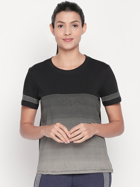 

Ajile by Pantaloons Women Grey Striped Round Neck Pure Cotton T-shirt