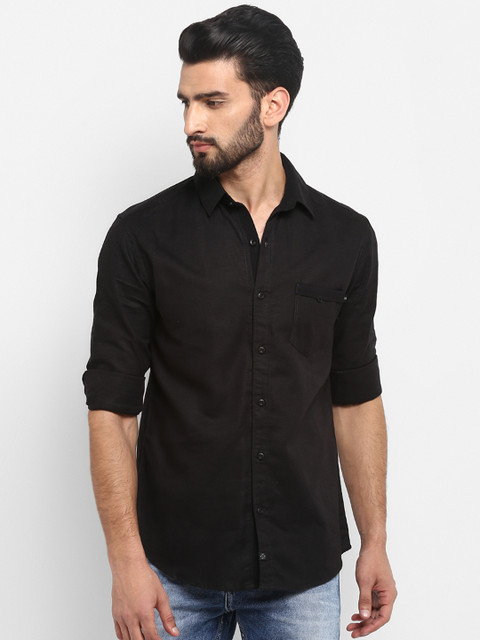 

Mufti Men Black Slim Fit Solid Casual Shirt