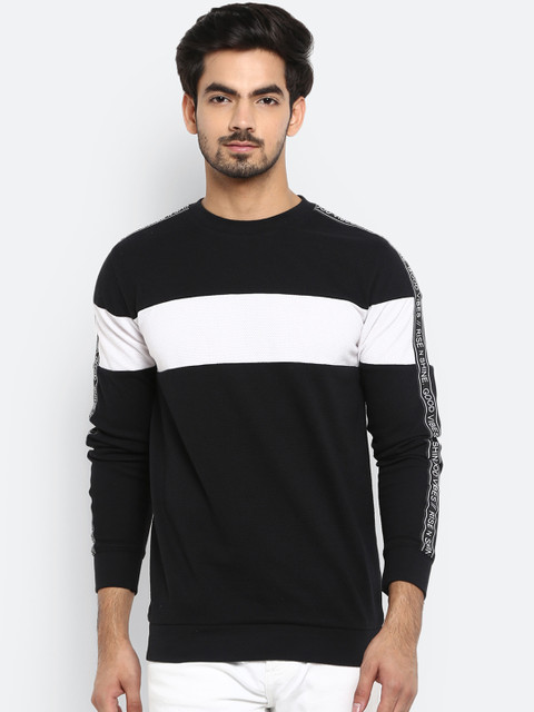 

Mufti Men Black & White Colourblocked Sweatshirt