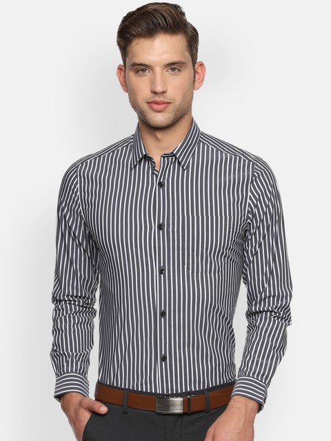 

Louis Philippe Men Grey & White Slim Fit Striped Formal Shirt