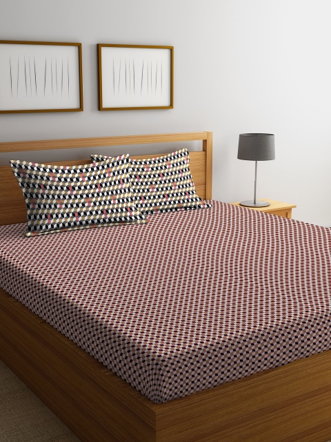 

Portico New York Orange & Black Geometric 144 TC Cotton King Bedsheet with 2 Pillow Covers