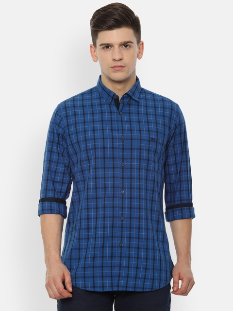 Van Heusen Sport Men Blue Slim Fit Checked Casual Shirt