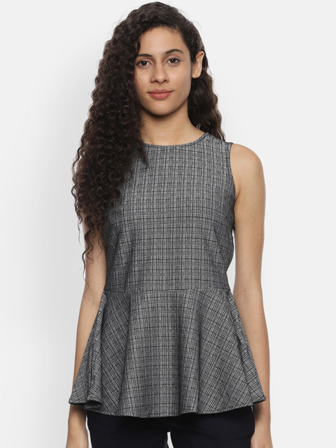 

Van Heusen Women Grey Checked Peplum Top