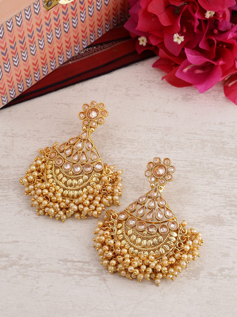 

Voylla Gold-Toned & Beige Handcrafted Drop Earrings